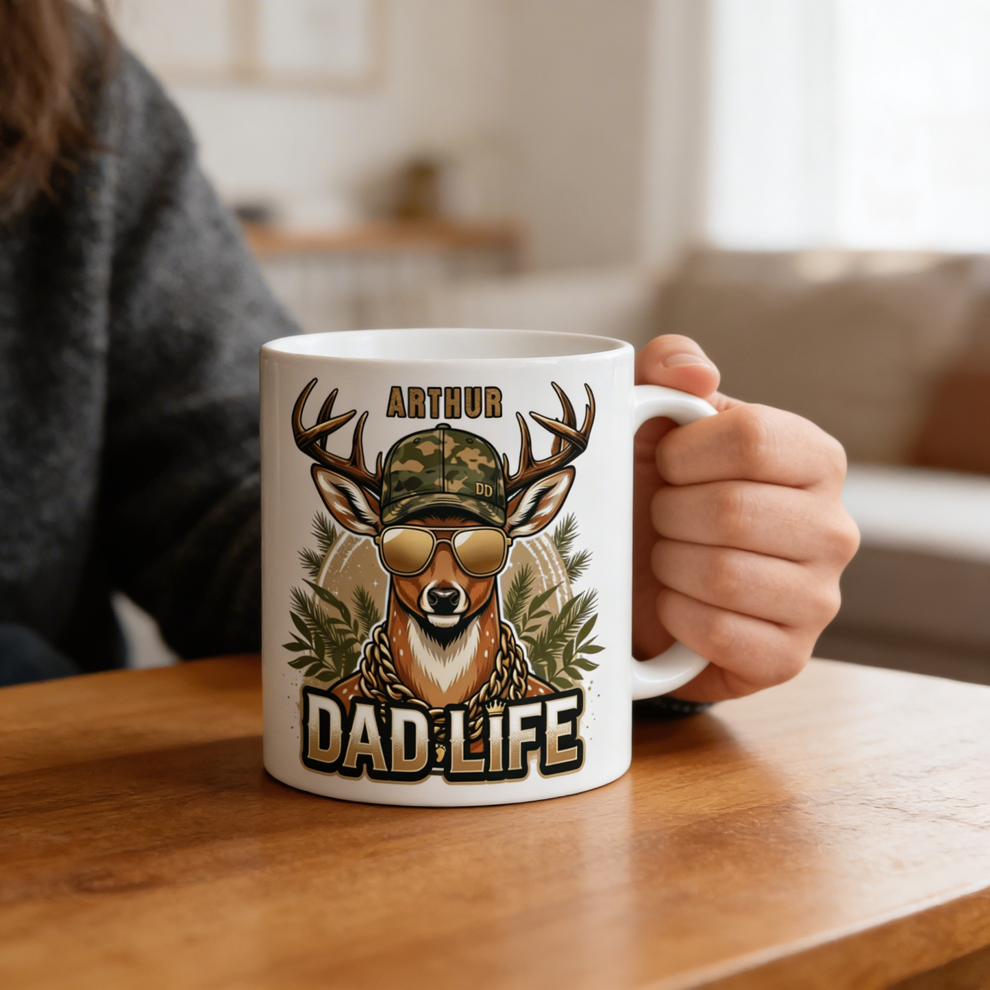 Personalized Dad Life Mug – Custom Name Deer Coffee Mug for Father