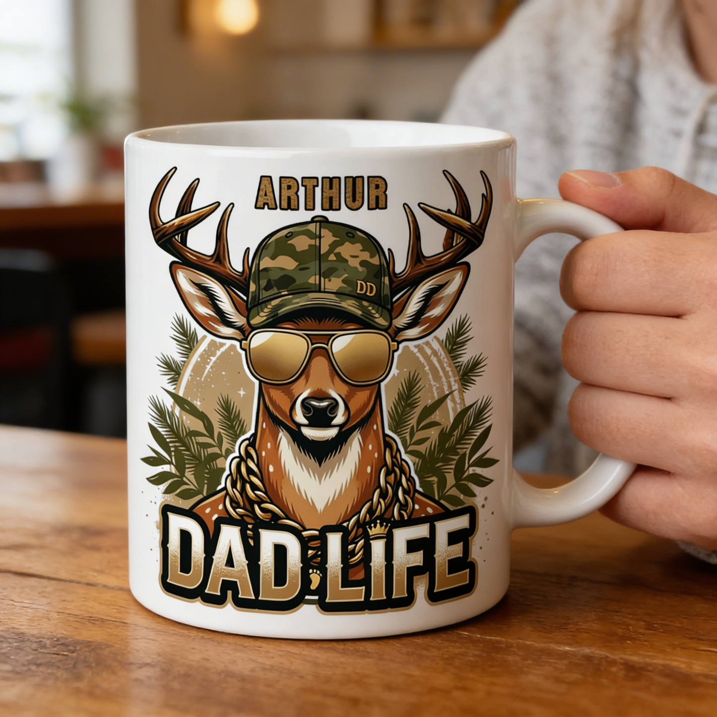 Personalized Dad Life Mug – Custom Name Deer Coffee Mug for Father