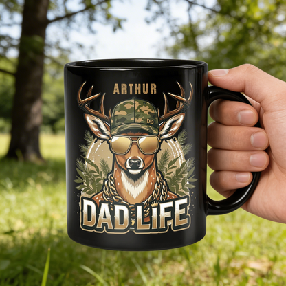 Personalized Dad Life Mug – Custom Name Deer Coffee Mug for Father