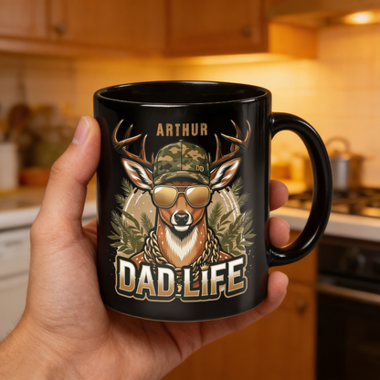 Personalized Dad Life Mug – Custom Name Deer Coffee Mug for Father