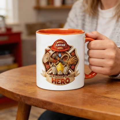Personalized Firefighter Dad Accent Mug – My Daddy Is My Hero Coffee Mug