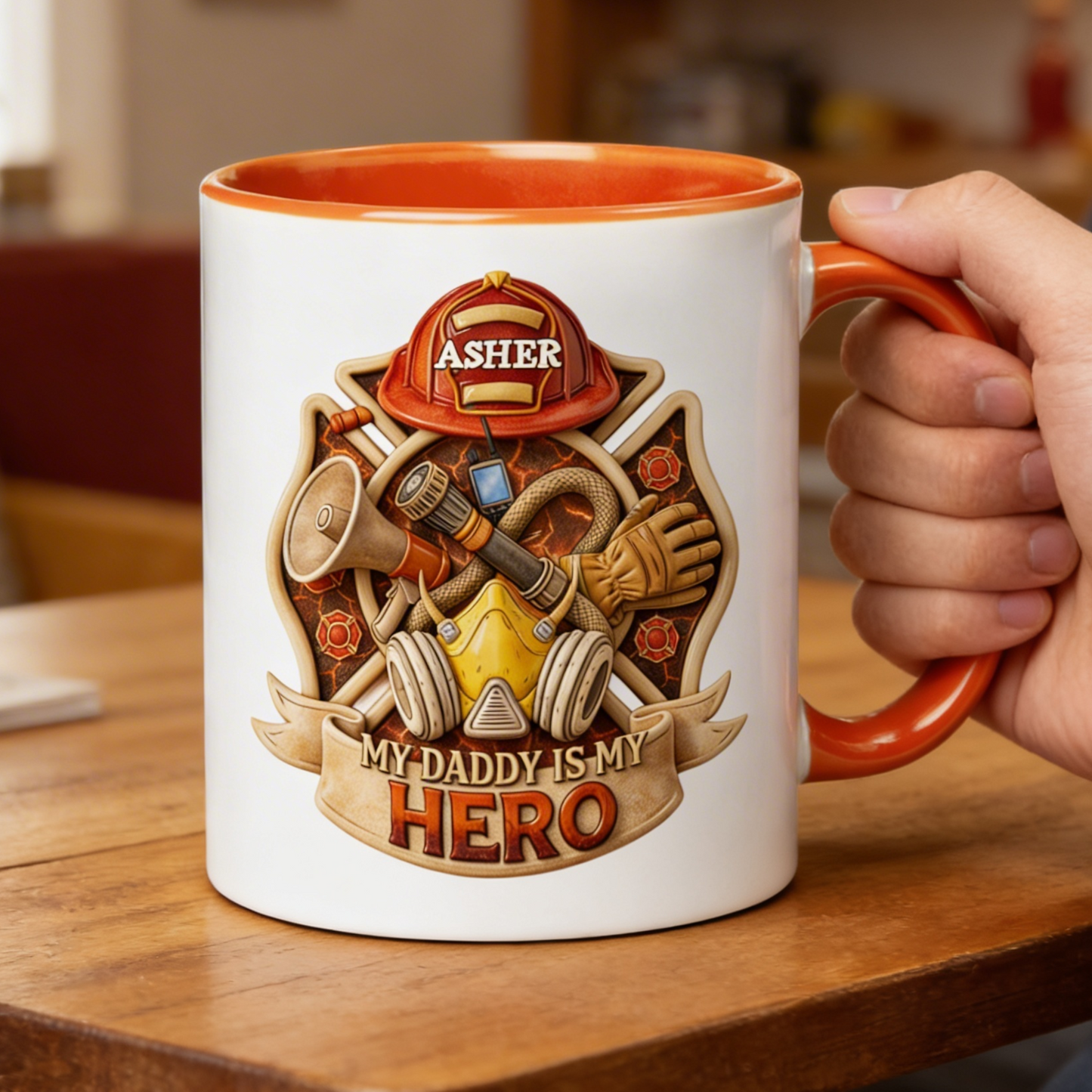 Personalized Firefighter Dad Accent Mug – My Daddy Is My Hero Coffee Mug