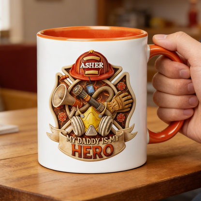 Personalized Firefighter Dad Accent Mug – My Daddy Is My Hero Coffee Mug