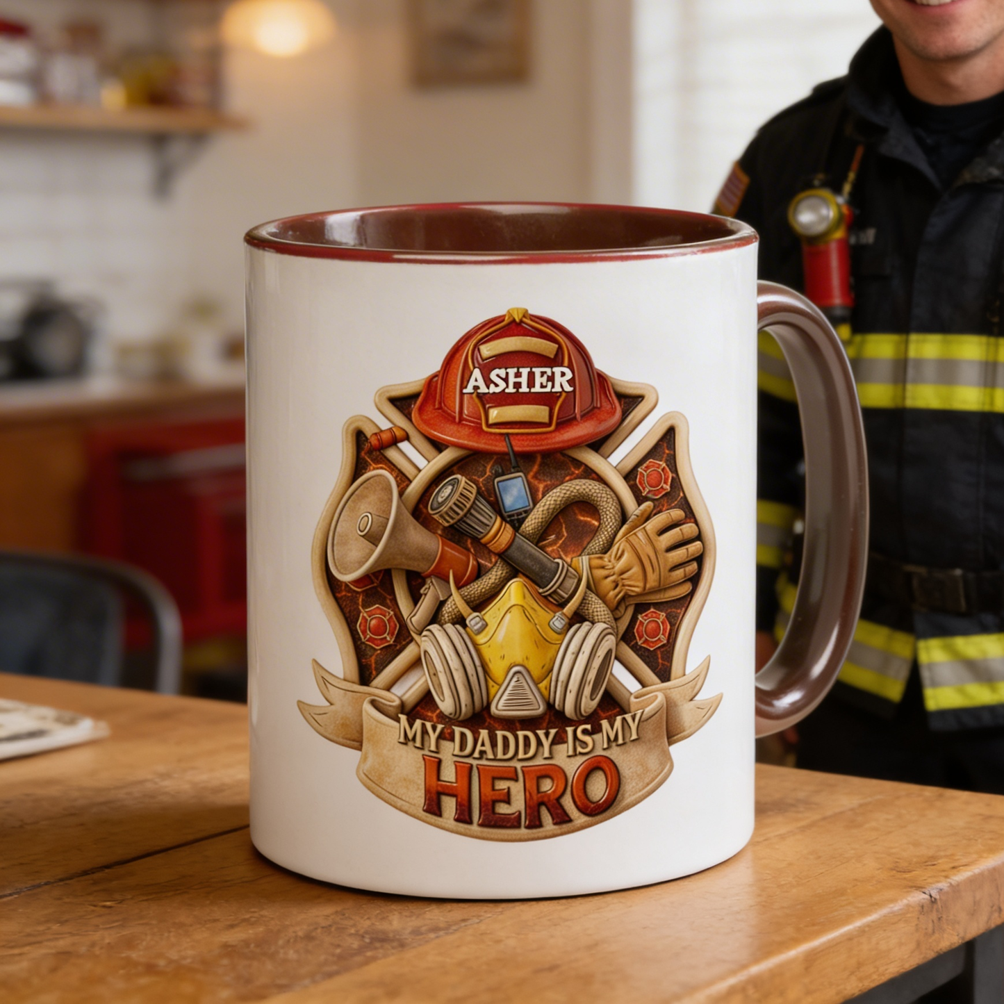 Personalized Firefighter Dad Accent Mug – My Daddy Is My Hero Coffee Mug