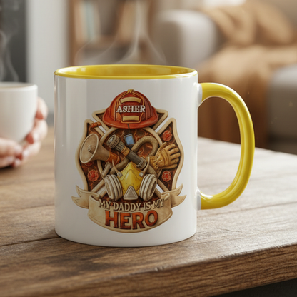 Personalized Firefighter Dad Accent Mug – My Daddy Is My Hero Coffee Mug