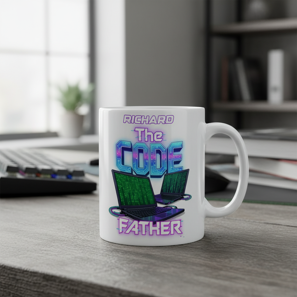 Custom Name The Code Father Ceramic Mug – Personalized Programmer Dad Gift
