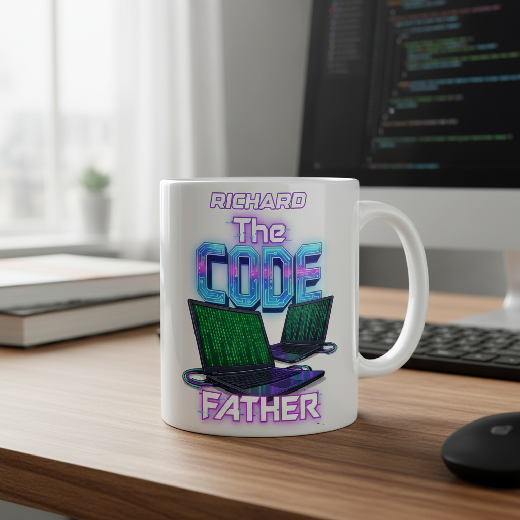 Custom Name The Code Father Ceramic Mug – Personalized Programmer Dad Gift