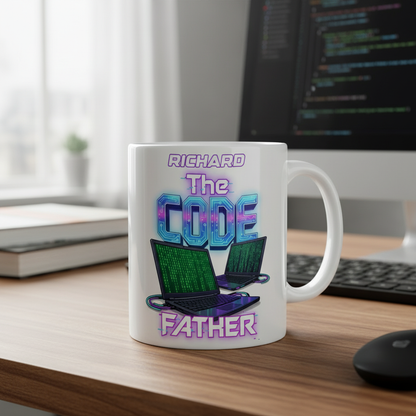 Custom Name The Code Father Ceramic Mug – Personalized Programmer Dad Gift