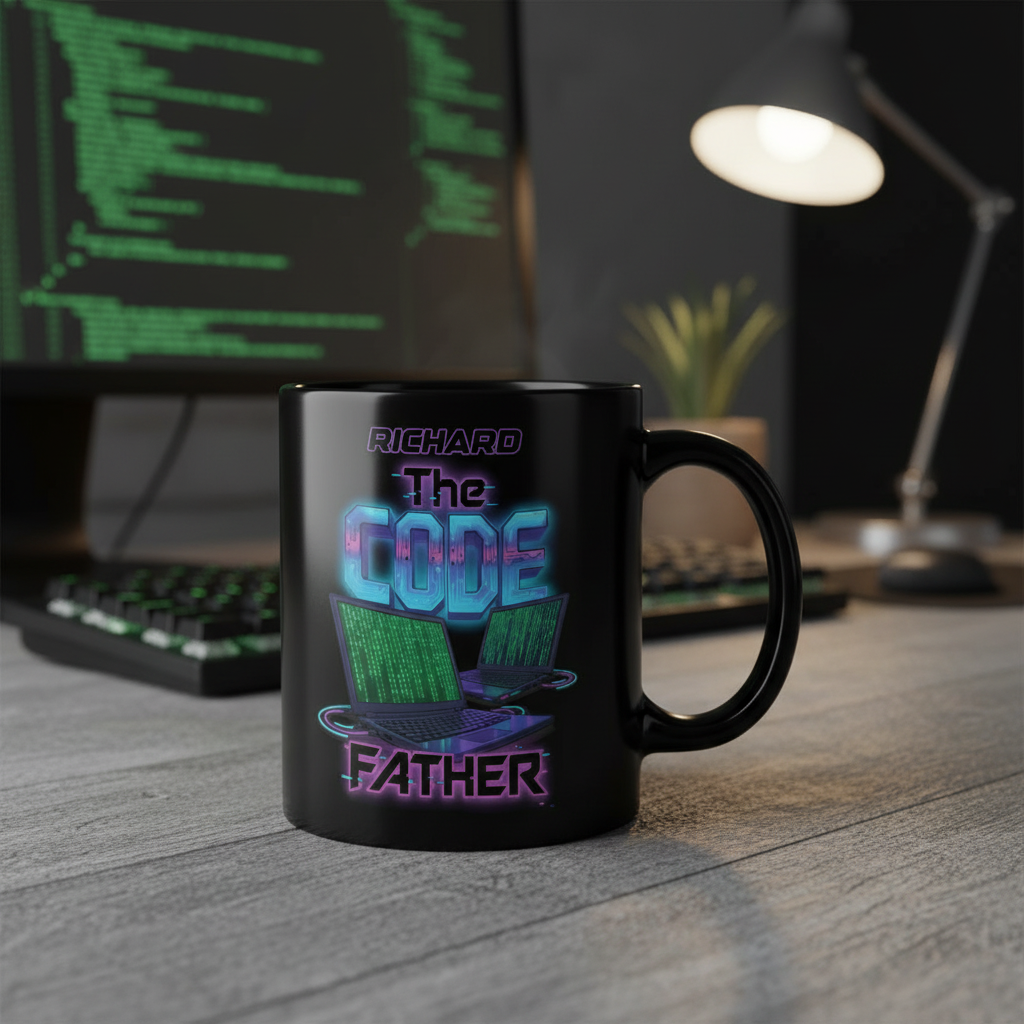 Custom Name The Code Father Ceramic Mug – Personalized Programmer Dad Gift