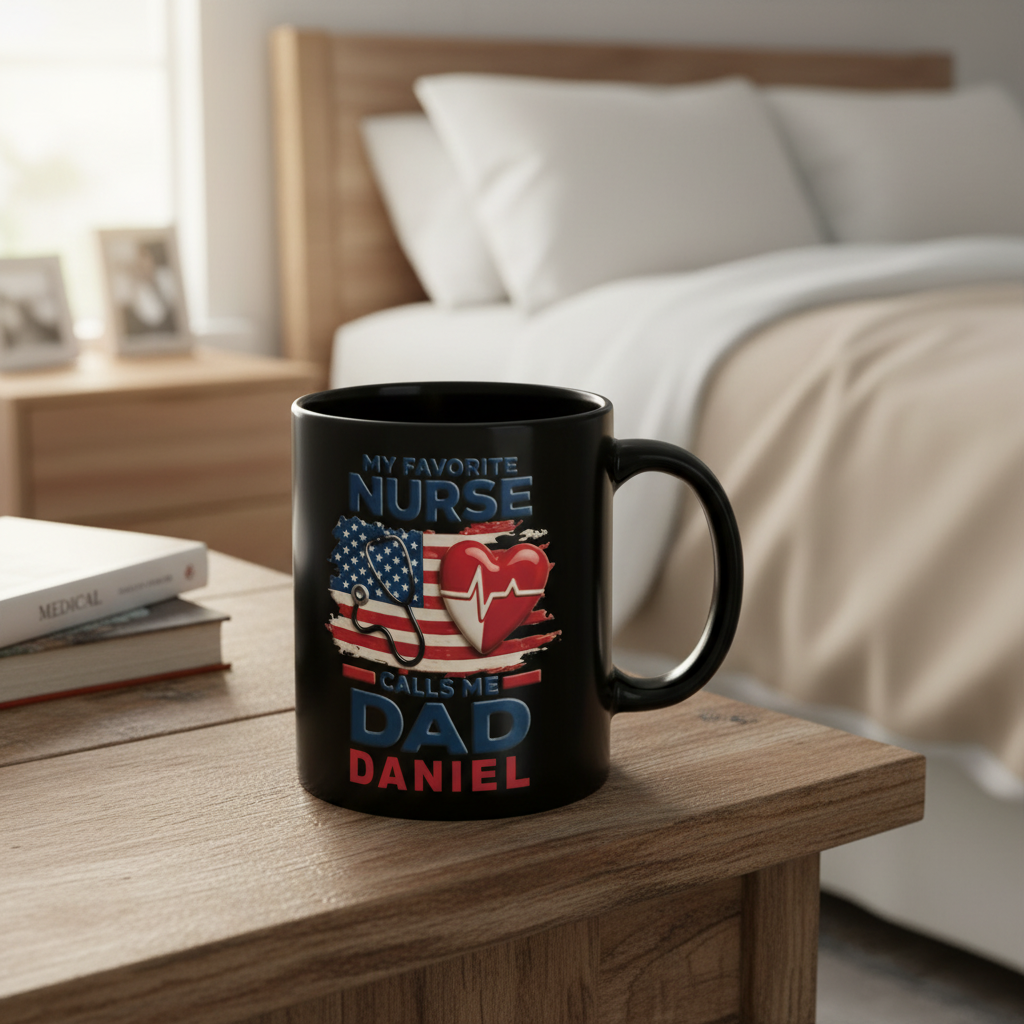 Personalized Dad Mug – My Favorite Nurse Calls Me Dad Custom Name Coffee Mug