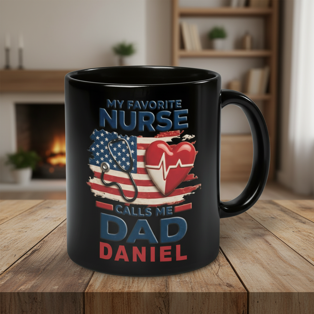 Personalized Dad Mug – My Favorite Nurse Calls Me Dad Custom Name Coffee Mug