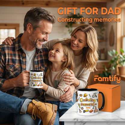 Personalized Dad Construction Mug – “Constructing Memories” Custom Name Coffee Mug