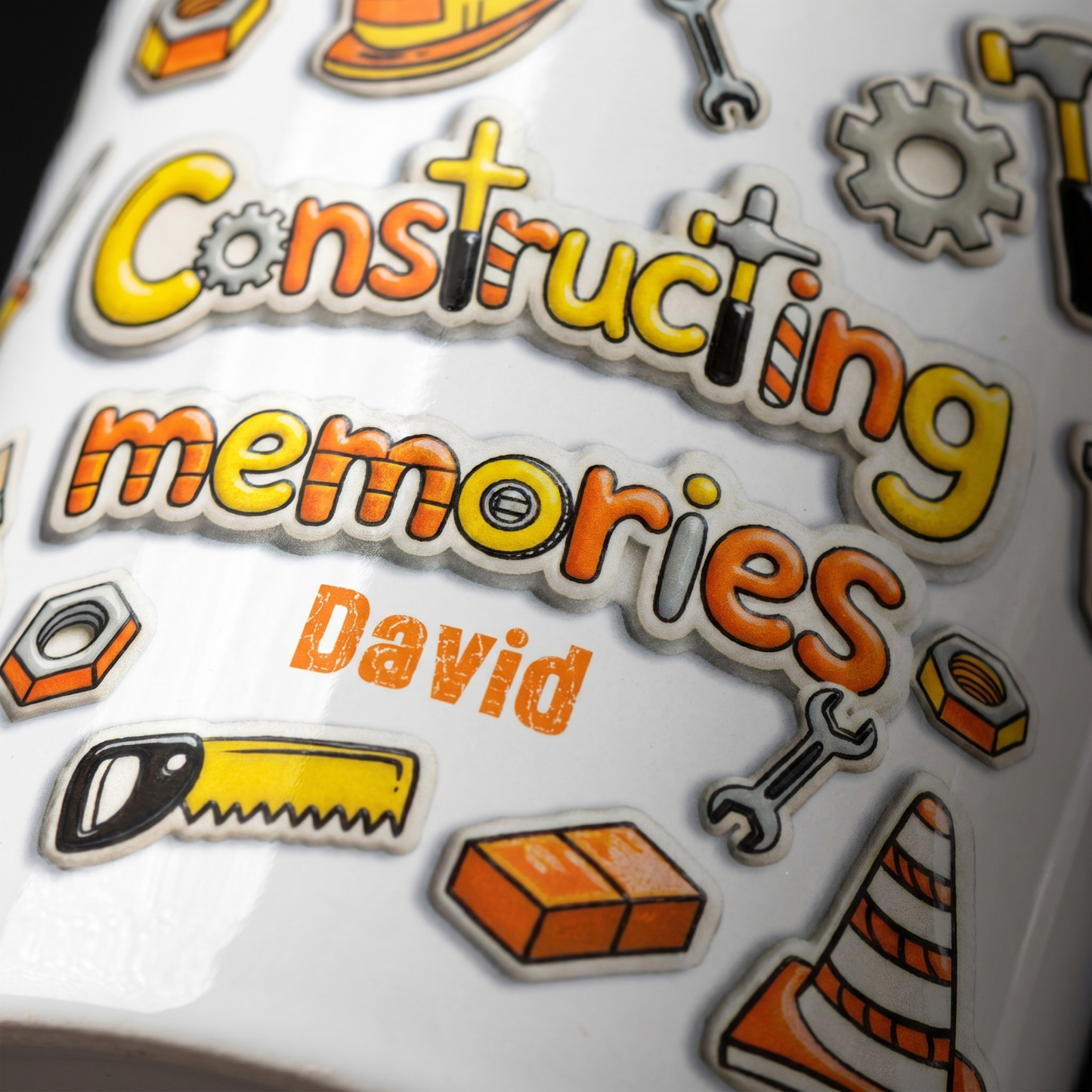 Personalized Dad Construction Mug – “Constructing Memories” Custom Name Coffee Mug