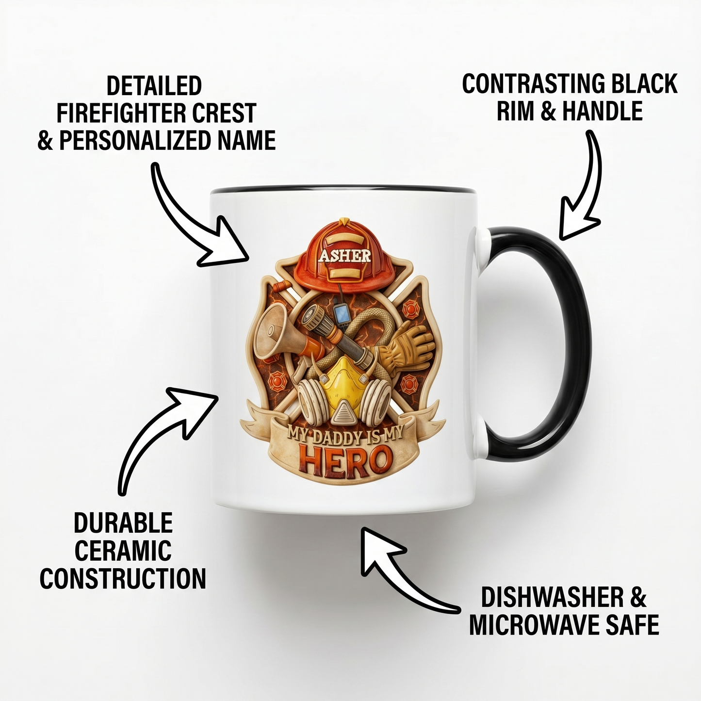 Personalized Firefighter Dad Accent Mug – My Daddy Is My Hero Coffee Mug