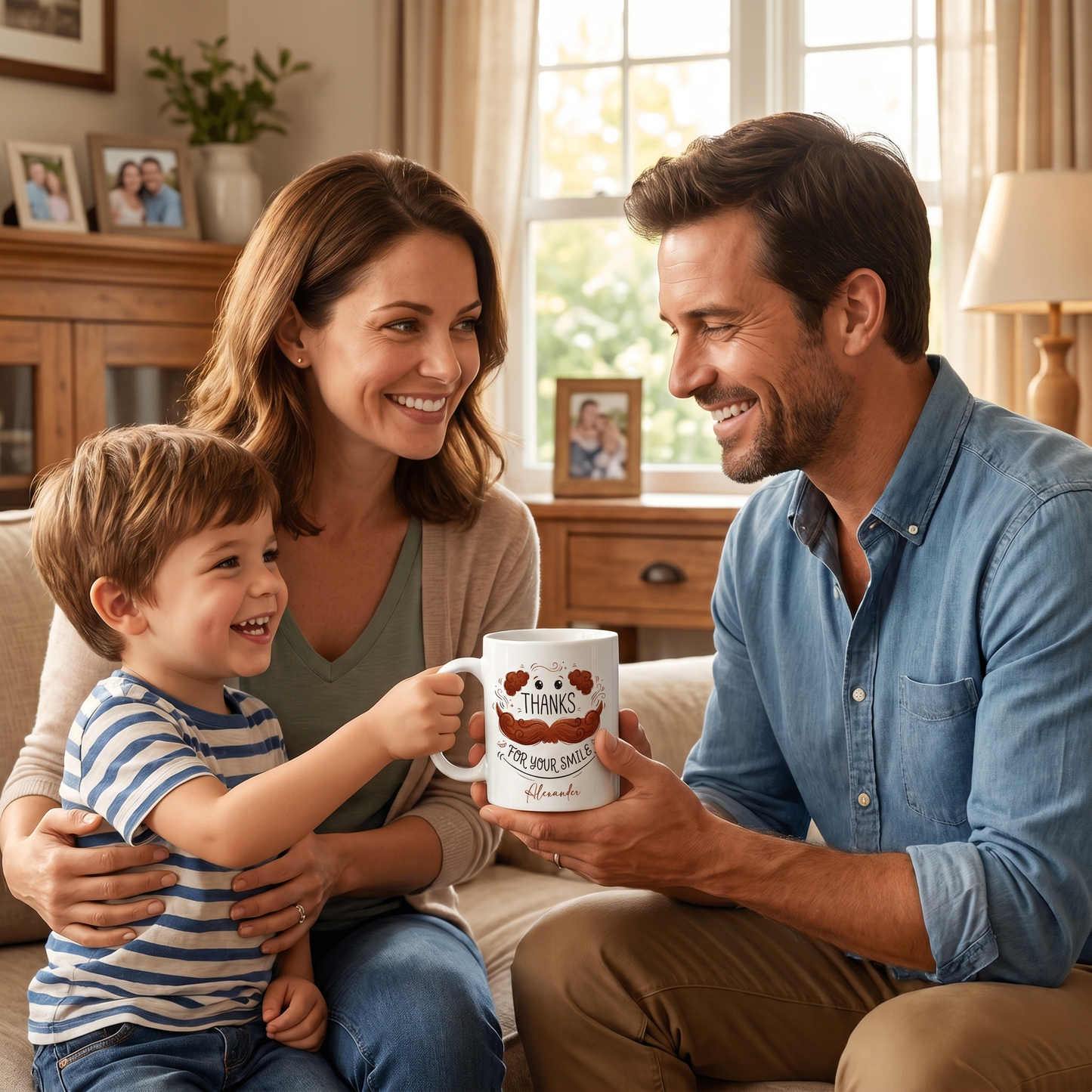 Custom Name Dad Mug – Thanks for Your Smile Funny Mustache Coffee Cup, Personalized Gift for Father