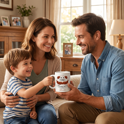 Custom Name Dad Mug – Thanks for Your Smile Funny Mustache Coffee Cup, Personalized Gift for Father