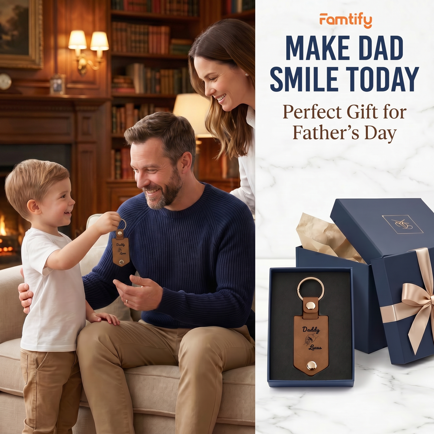 Personalized Leather Photo Keychain with Engraved Tag – Custom Memory Gift for Dad – Father’s Day Keepsake Keychain