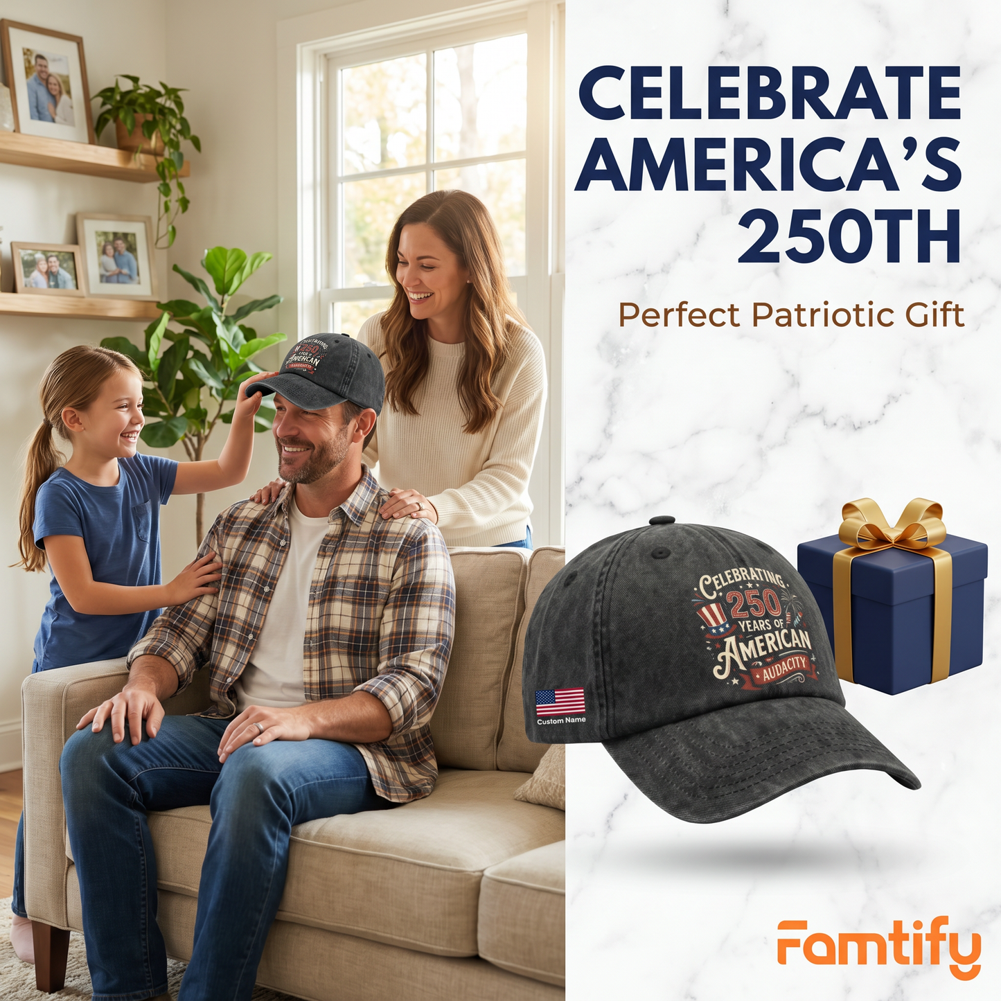 250 Years of American Audacity – USA 250th Anniversary Patriotic Gift for Americans – Personalized Washed Denim Baseball Cap