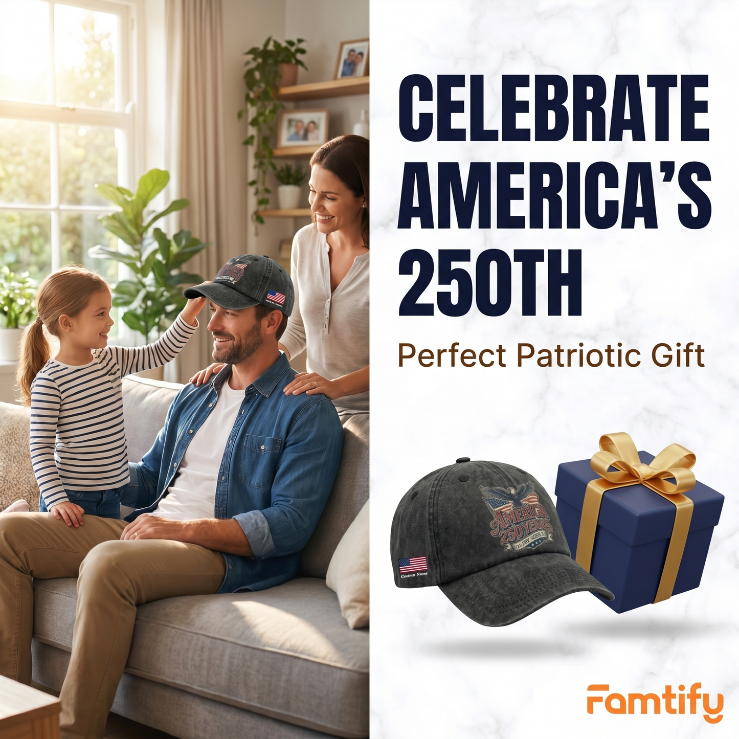 America 250 Years of Freedom – Patriotic Gift for Independence Day & American Pride – Personalized Washed Denim Baseball Cap