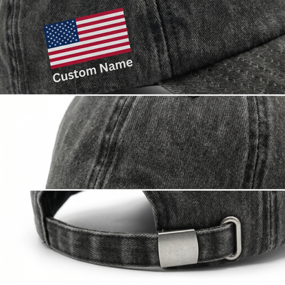 America 250 Years of Freedom – Patriotic Gift for Independence Day & American Pride – Personalized Washed Denim Baseball Cap