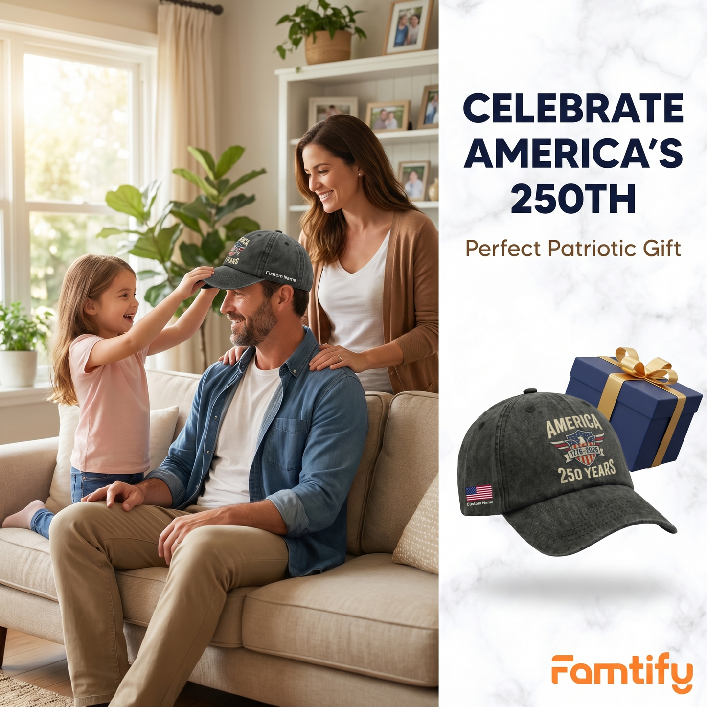 America 250 Years Strong – Patriotic Gift for America’s 250th Anniversary for Americans – Personalized Washed Denim Baseball Cap