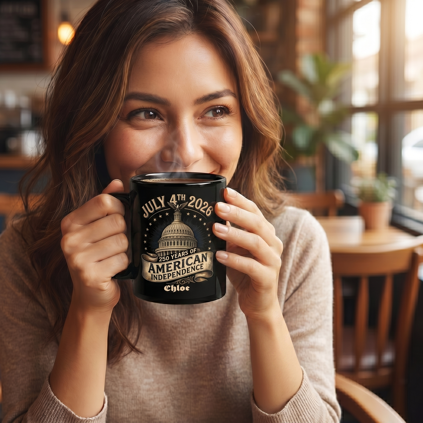 July 4th 2026 America 250 Personalized Black Mug – Custom Name 250 Years of American Independence Mug