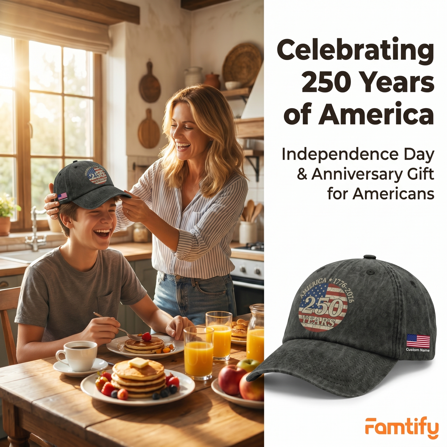 Celebrating 250 Years of America – Independence Day & Anniversary Gift for Americans – Personalized Washed Denim Baseball Cap