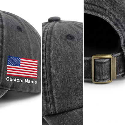 Celebrating 250 Years of America – Independence Day & Anniversary Gift for Americans – Personalized Washed Denim Baseball Cap