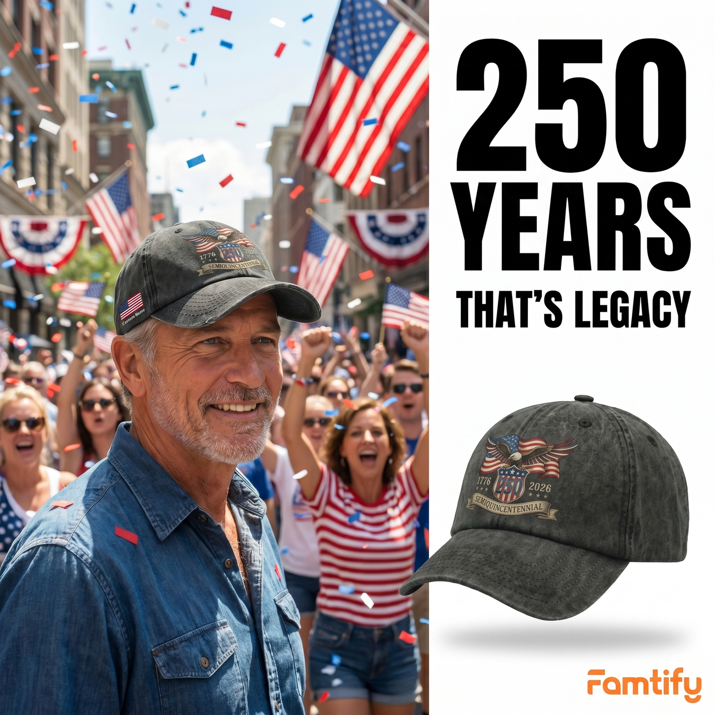 Proud Since 1776 – Independence Day & 250th Anniversary Gift for Americans – Personalized Washed Denim Baseball Cap