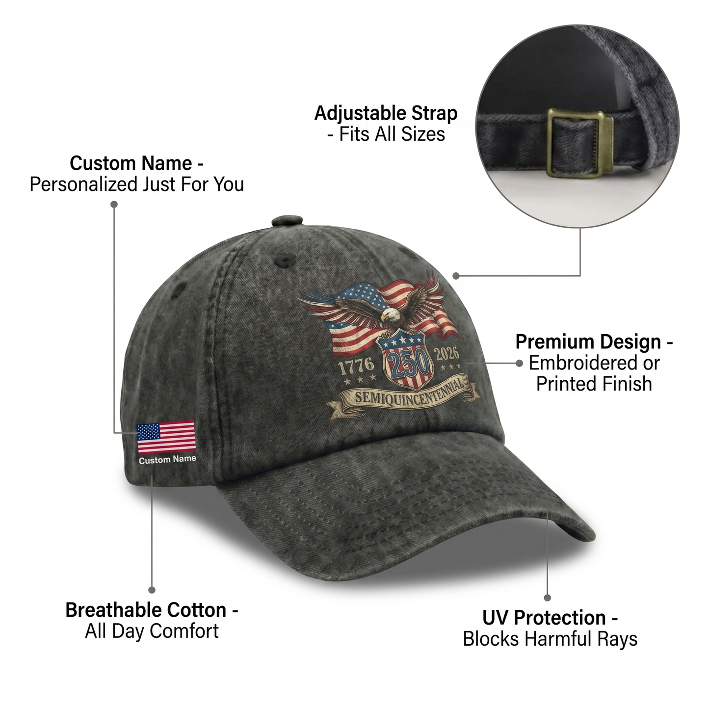 Proud Since 1776 – Independence Day & 250th Anniversary Gift for Americans – Personalized Washed Denim Baseball Cap