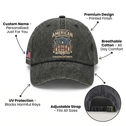 July 4th, 2026 – 250th Anniversary Independence Day Gift for Americans – Personalized Washed Denim Baseball Cap