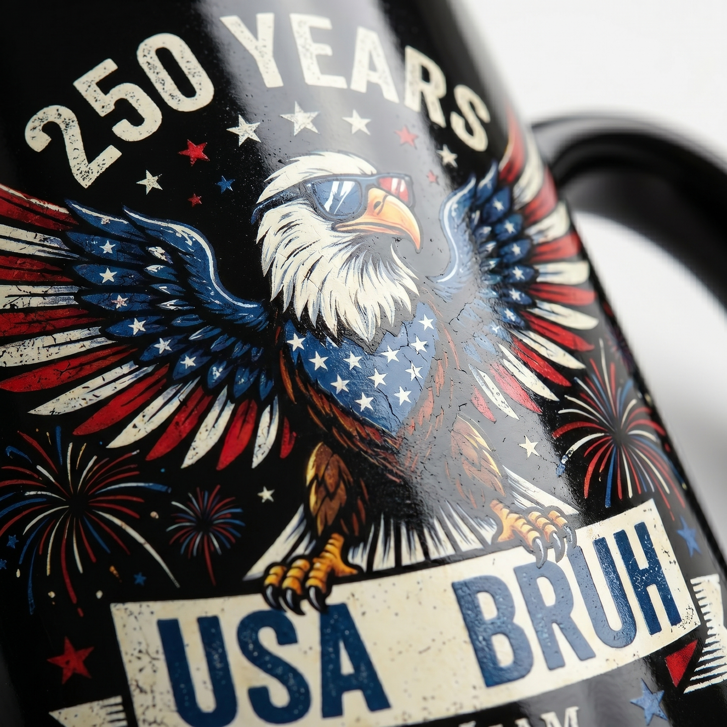 250 Years USA Bruh Personalized Black Mug – Funny Patriotic Eagle 1776-2026 Custom Name Mug