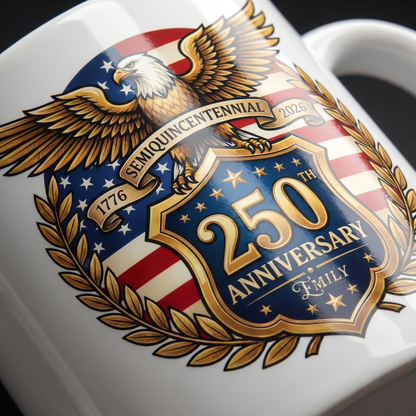 250th Anniversary Semiquincentennial Personalized White Mug – Custom Name Patriotic USA 1776–2026 Mug