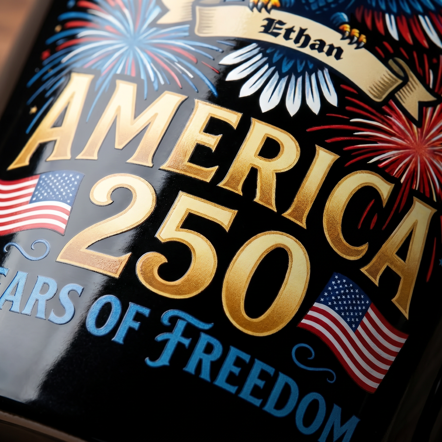 America 250 Years of Freedom Personalized Black Mug – Custom Name Patriotic Fireworks 1776–2026 Mug