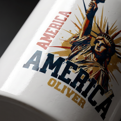 America 250 Statue of Liberty Personalized White Mug – Custom Name USA 1776–2026 Anniversary Mug