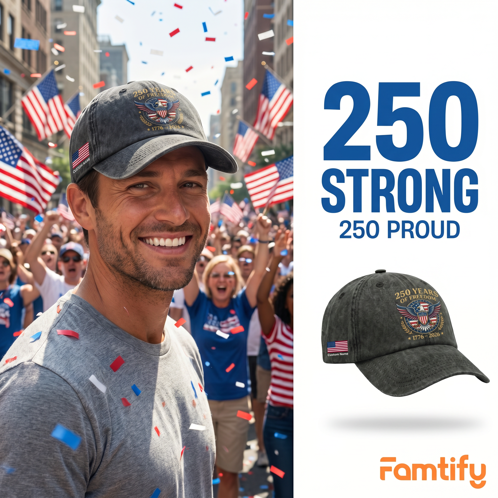 250 Years Of Freedom 1776–2026 Eagle Custom Name Washed Denim Baseball Cap