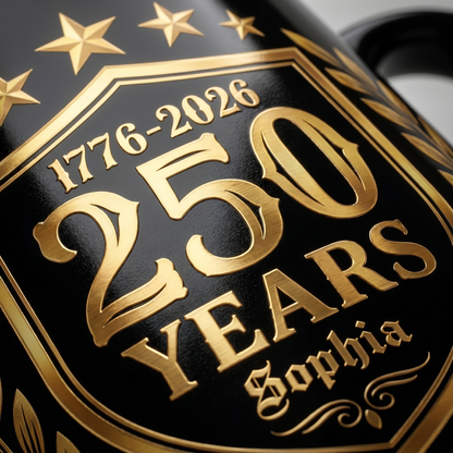 America 250 Years Personalized Black Mug – USA 1776-2026 250th Anniversary Patriotic Mug