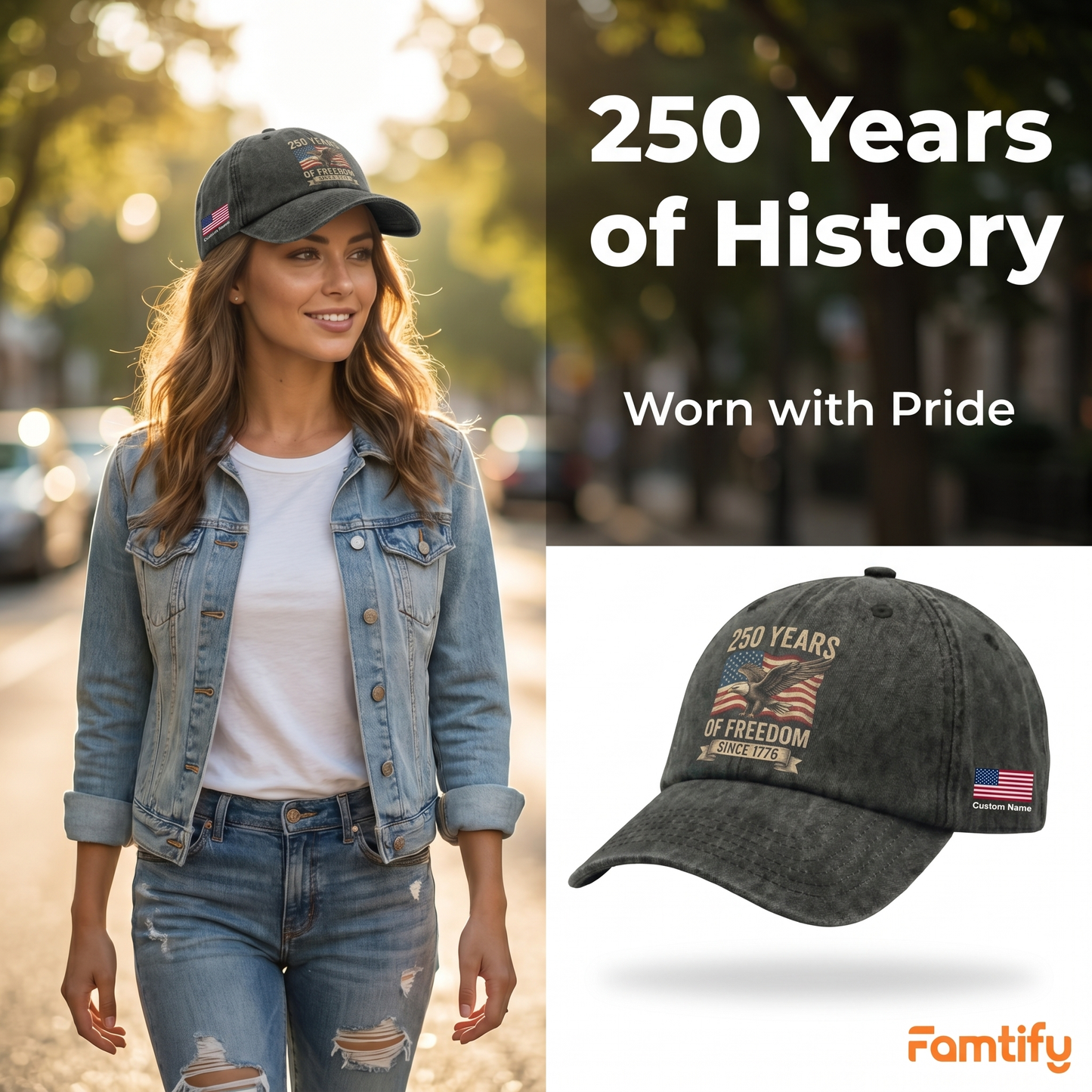250 Years Of Freedom Since 1776 Eagle Custom Name Washed Denim Baseball Cap