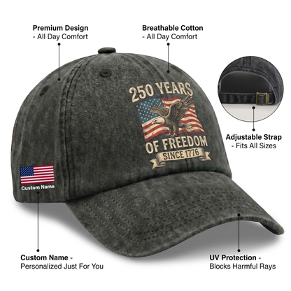 250 Years Of Freedom Since 1776 Eagle Custom Name Washed Denim Baseball Cap