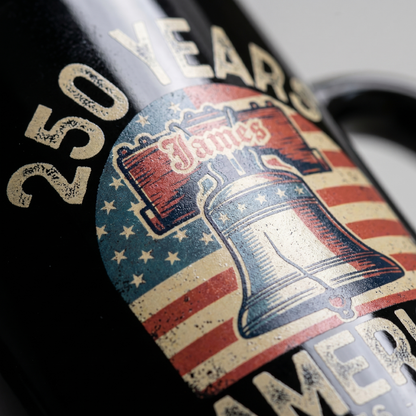 America 250 Liberty Bell Personalized Black Mug – USA 1776-2026 250 Years Patriotic Mug