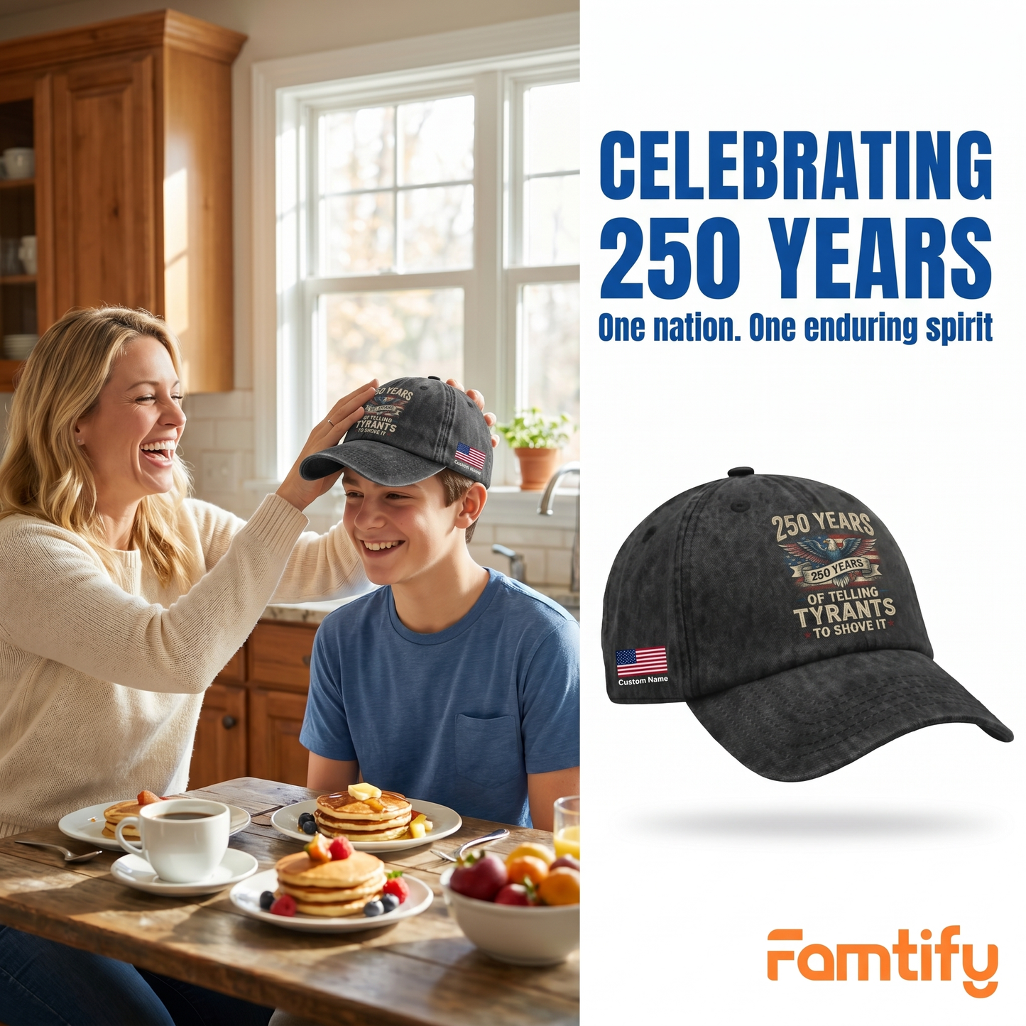 250 Years of Telling Tyrants Eagle Washed Denim Baseball Cap – Custom Name Patriotic USA 250th Anniversary Hat