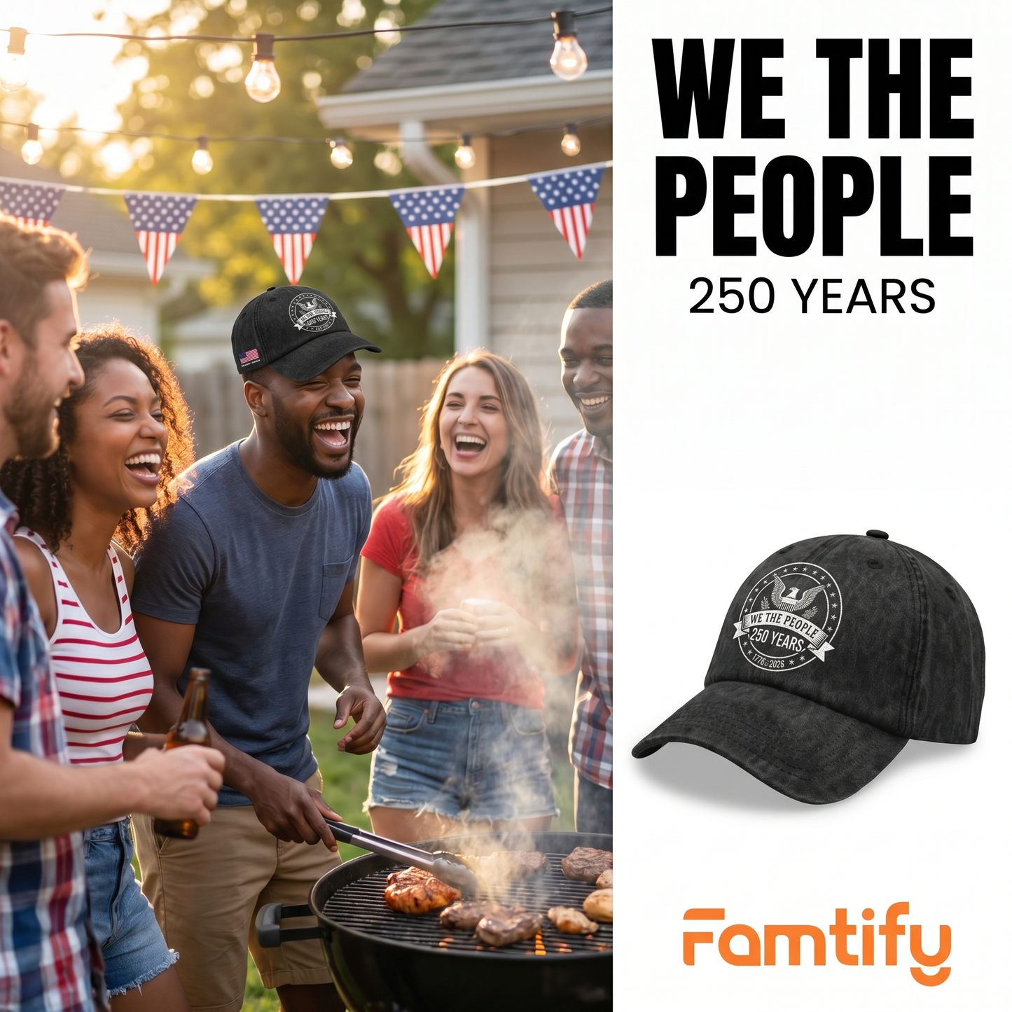 We The People 250 Years Eagle Washed Denim Baseball Cap – Custom Name Patriotic USA 1776-2026 Anniversary Hat