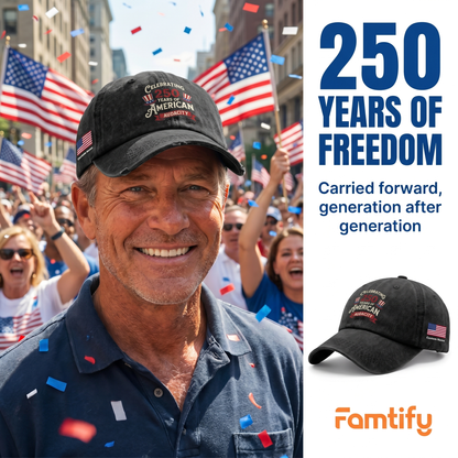 Celebrating 250 Years of American Audacity Embroidered Washed Denim Baseball Cap – Custom Name Patriotic USA Anniversary Hat