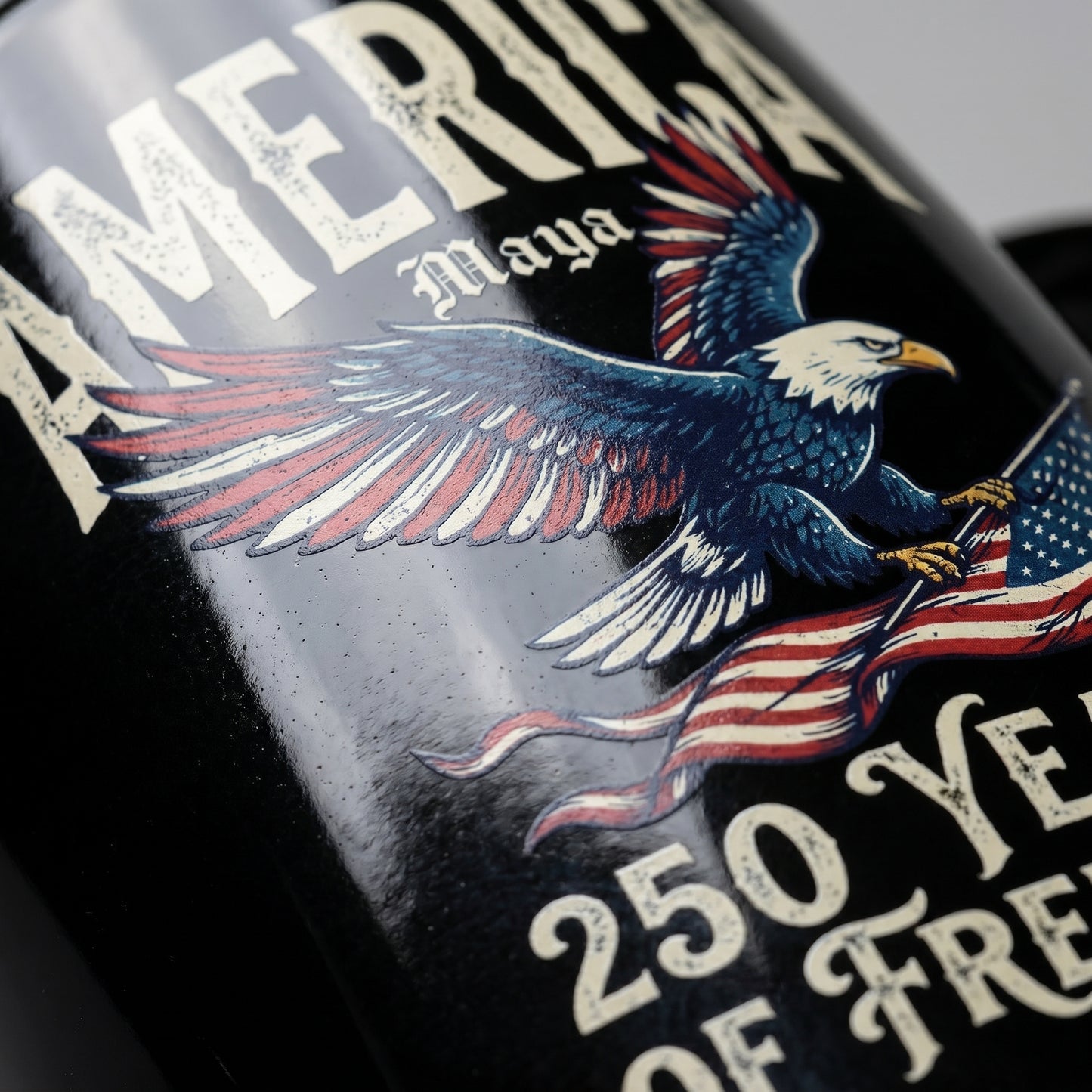 America 250 Years of Freedom Personalized Black Mug – Patriotic Eagle Flag USA Anniversary Mug