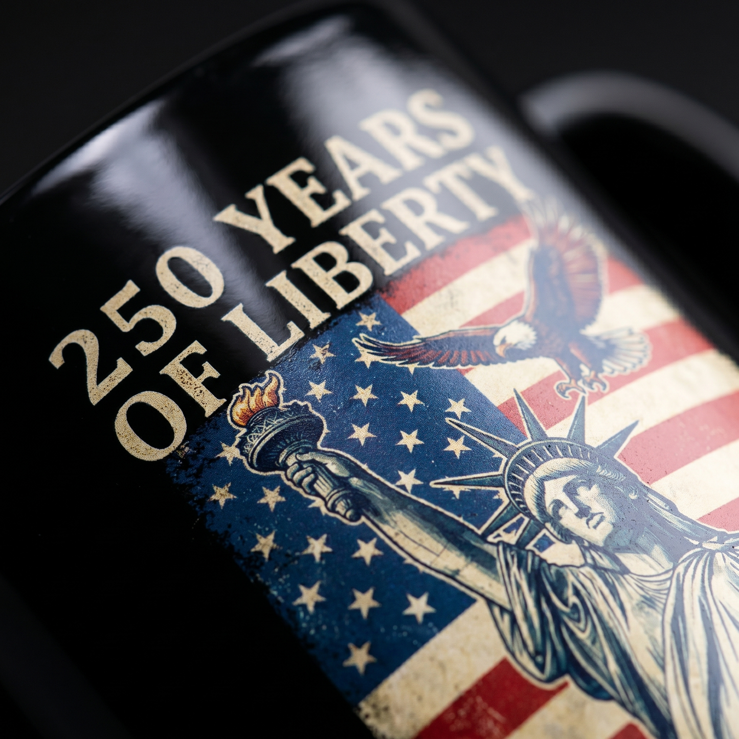 America 250 Years of Liberty Personalized Black Mug – USA 1776-2026 Patriotic Statue of Liberty Mug