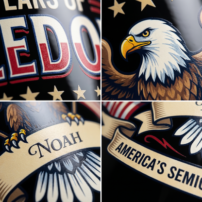 America Eagle 250 Years of Freedom Personalized Black Mug – USA 1776–2026 Semiquincentennial Patriotic Mug