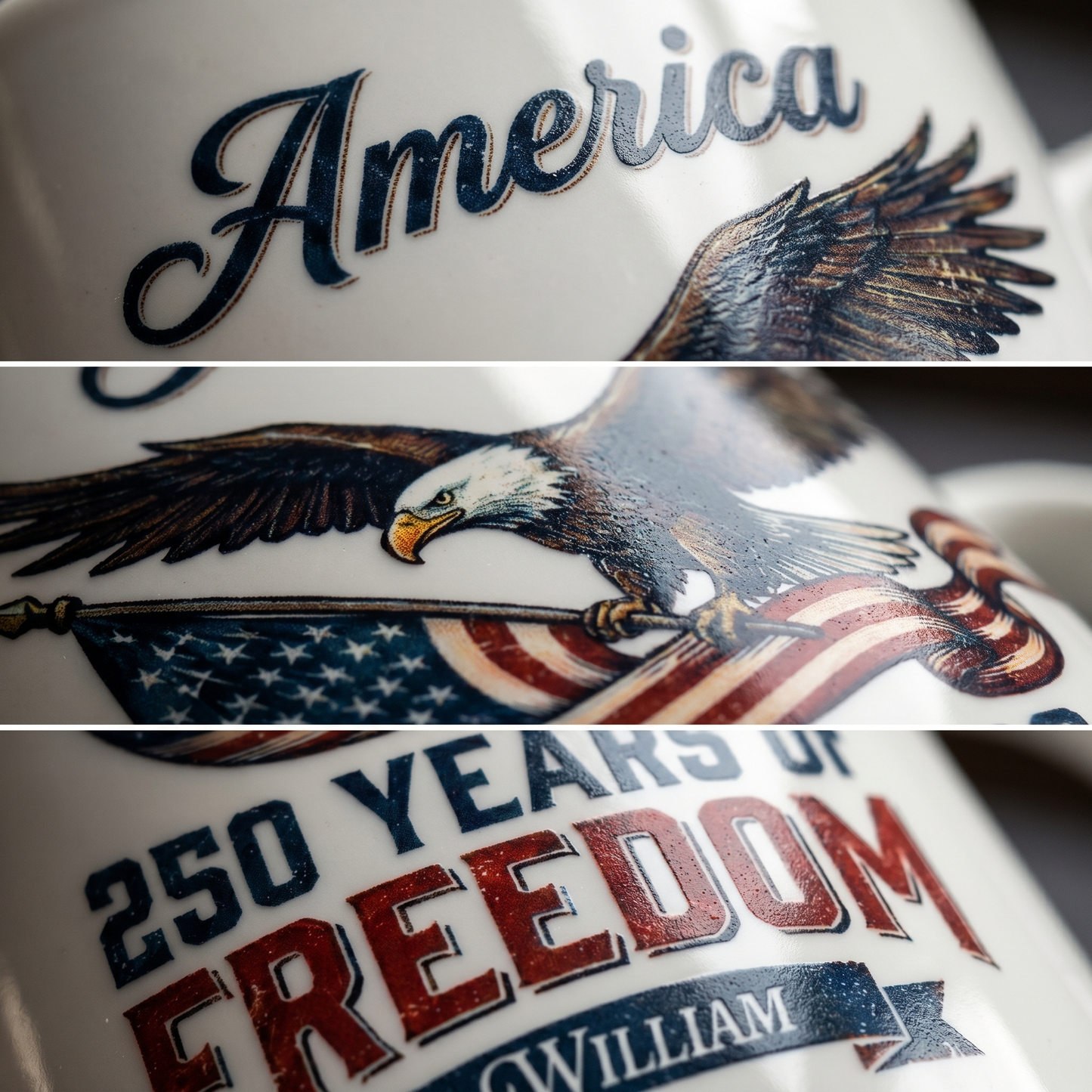 America Semiquincentennial 250 Years of Freedom Personalized White Mug – USA 1776–2026 Patriotic Eagle Anniversary Mug