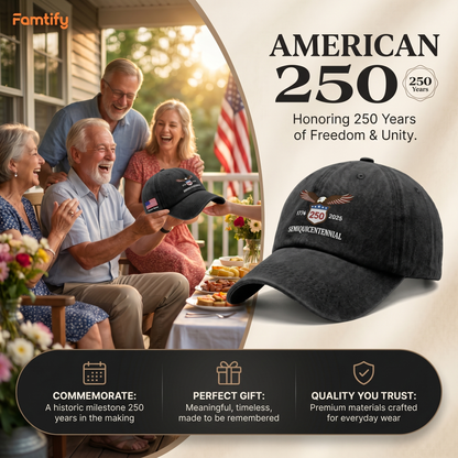 USA 250th Semiquincentennial 1776-2026 Eagle Embroidered Washed Denim Baseball Cap – Custom Name Patriotic Anniversary Hat