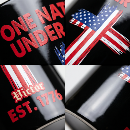 One Nation Under God Est 1776 Personalized Black Mug – Patriotic USA Christian Flag Cross Mug