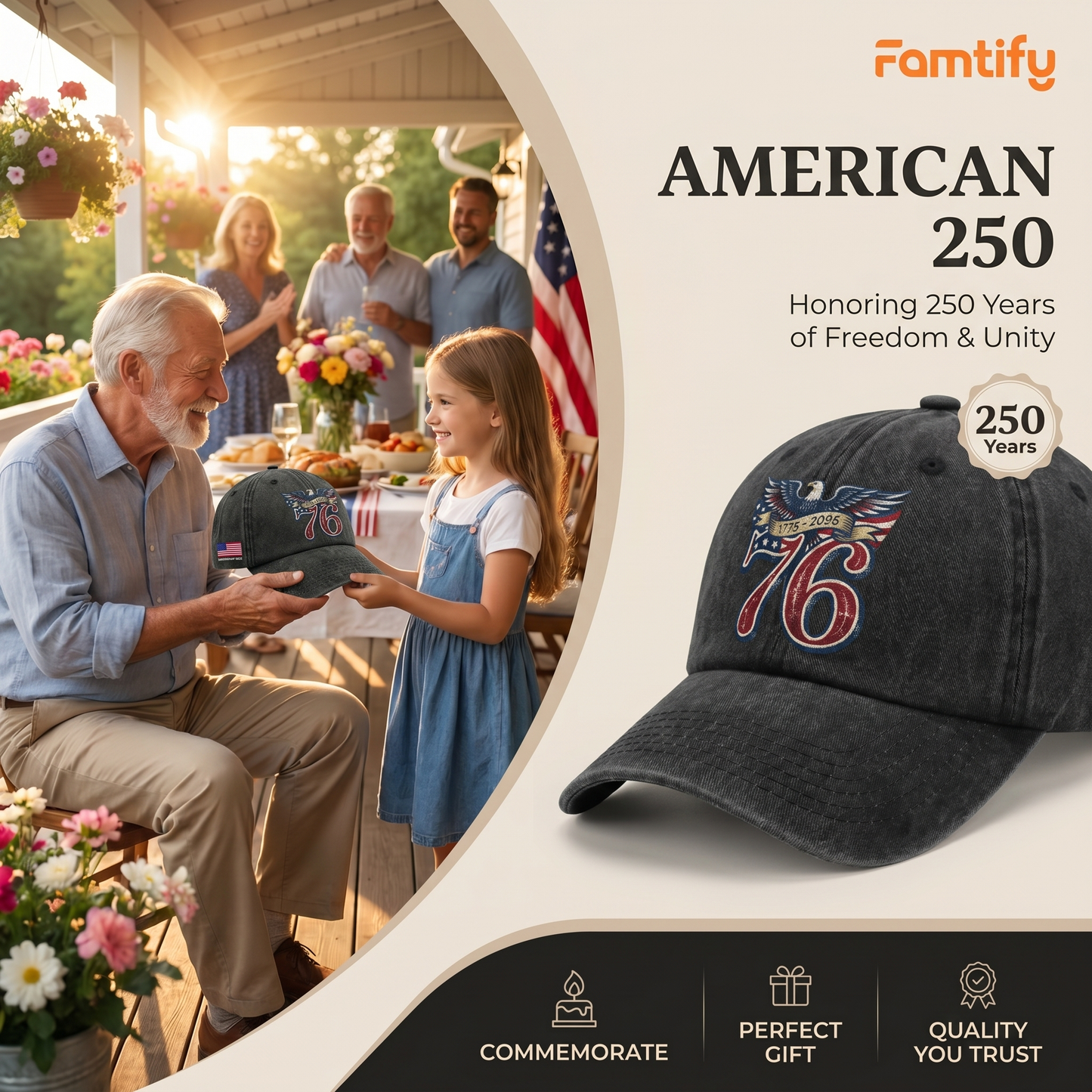 1776 USA Independence Day Washed Denim Cap – Custom Name Patriotic Family Gift